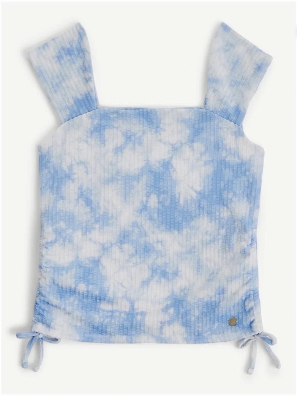 Justice Blue and White Tie-Dye Ribbed Square-Neck Tank